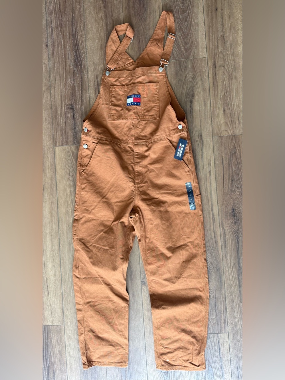 VTG Tommy Hilfiger 90s Y2K carpenter overalls NWT Large Baggy Hip Hop Brown